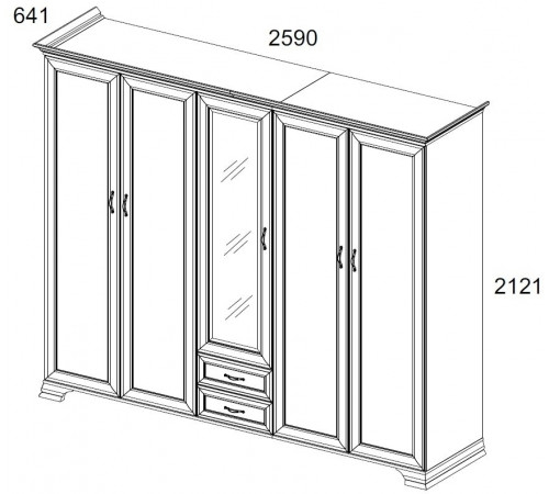 Пятистворчатый шкаф для одежды с зеркалом Тиффани 5DG2S Z крем вудлайн