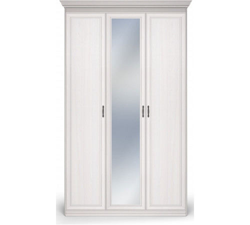 Шкаф 3-х дверный с глухой и зеркальной дверью Неаполь Ясень анкор светлый (патина "серебро")