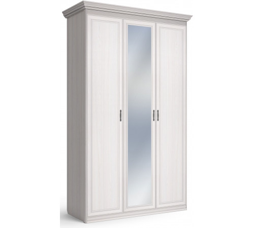 Шкаф 3-х дверный с глухой и зеркальной дверью Неаполь Ясень анкор светлый (патина "серебро")