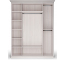 Шкаф 4-х дверный с зеркальными и глухими дверями Неаполь Ясень анкор светлый (патина "серебро")