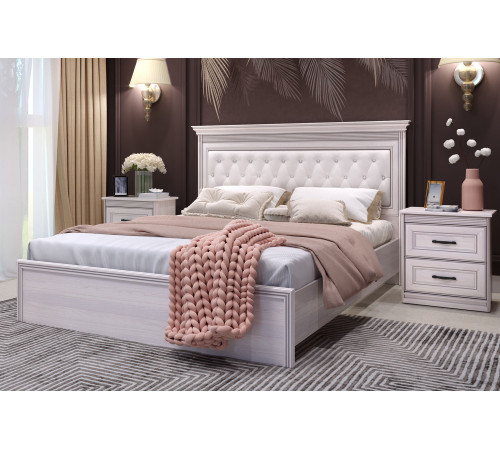 Спальня Неаполь Ясень анкор светлый (патина "серебро") экокожа «polo» белая.