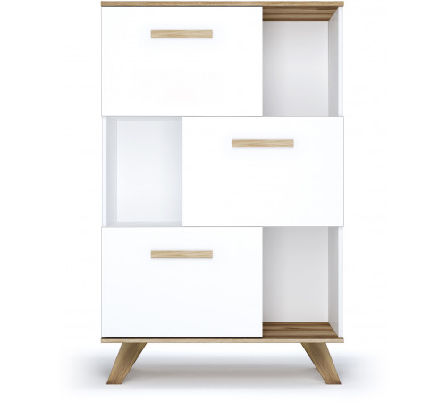 Шкаф низкий с нишами Вега Скандинавия (глянец, белый + дуб каньон)