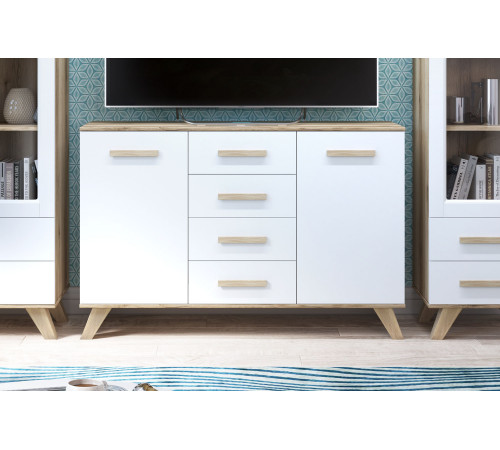 Большой комод Вега Скандинавия "Комодино" (глянец, белый + дуб каньон)