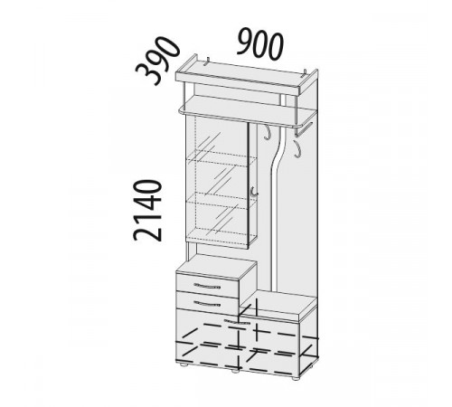 Вешалка с зеркалом Мэри 39.08 комбинированная