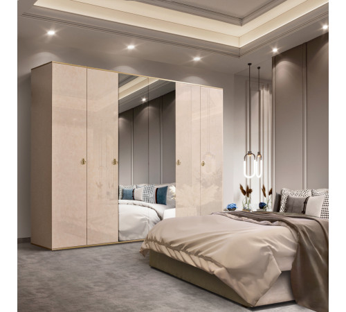 Шестистворчатый шкаф для одежды с зеркалом Rimini РМШ1/6 (латте)